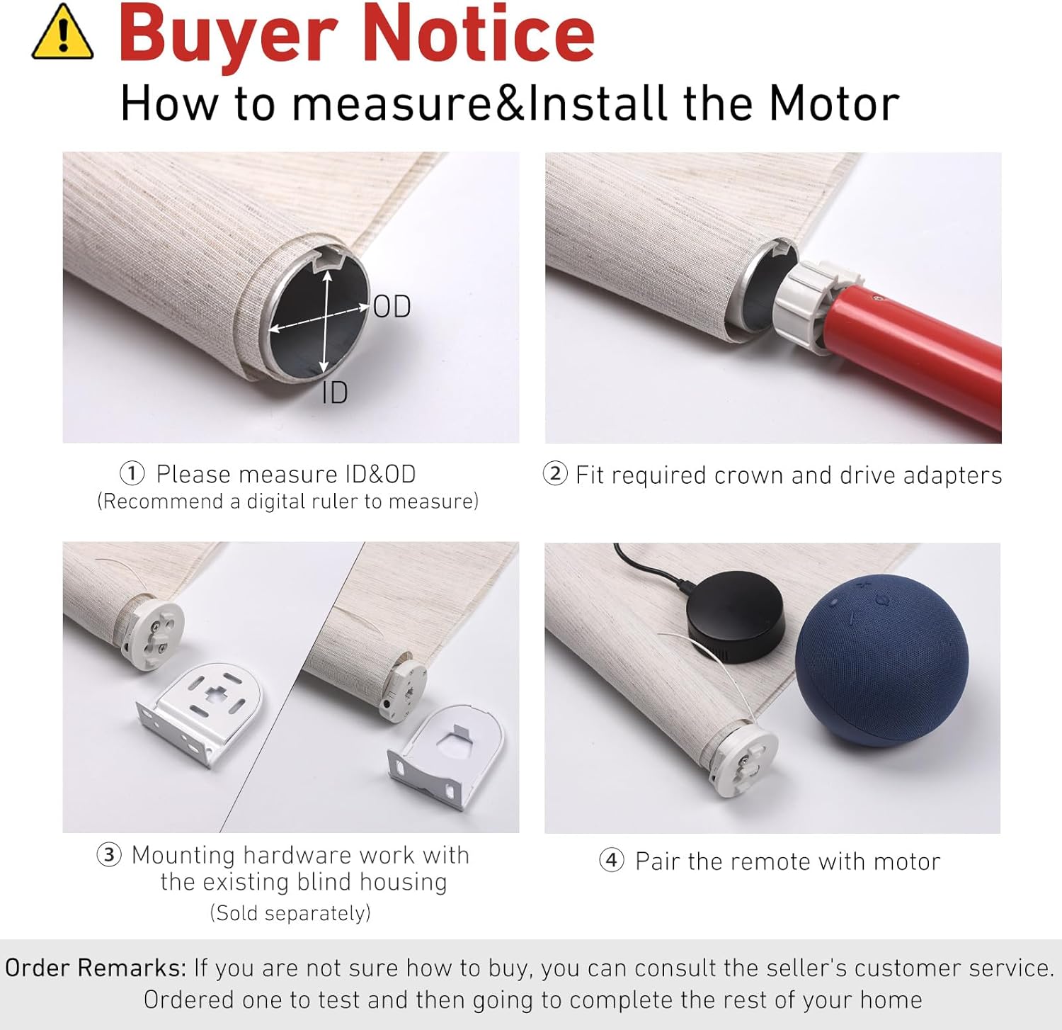 Rollerhouse 1.25" (32mm) Battery Powered Electric Shade Motor Blinds Tubular Motor Kits Compatible with 1-1/4" Roller Blind Tube