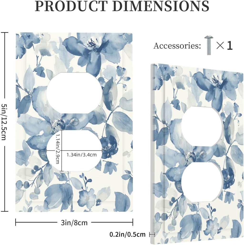 Outlet Covers Blue Watercolor Floral 1 Gang Duplex Wall Plate Decorative Switch Plates Electrical Receptacle Faceplate Light Switch Cover for Bedroom Bathroom Decor