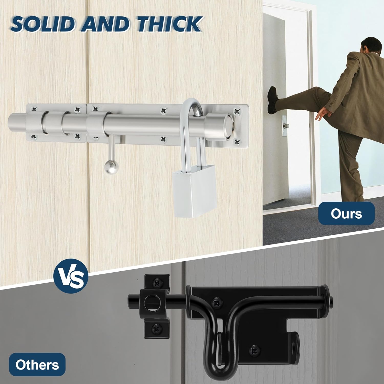 Alise 10 inch Barrel Bolt Latch, Slide Bolt Latch,Heavy Duty Solid SUS304 Stainless Steel Slide Lock for Wooden Fence,Barn Door,Interior or Outdoor Door Brushed Nickel MS9200-LS