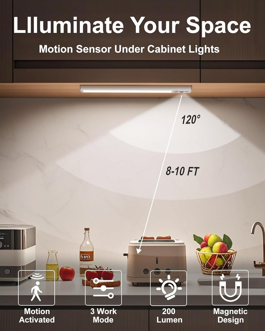 SZOKLED Under Cabinet Lighting Motion Sensor, 111-LED Magnetic Wireless Closet Lights with Timer & Dimmable & 3 Color Temperatures for Kitchen, Counter, Stairs (3 Pack)