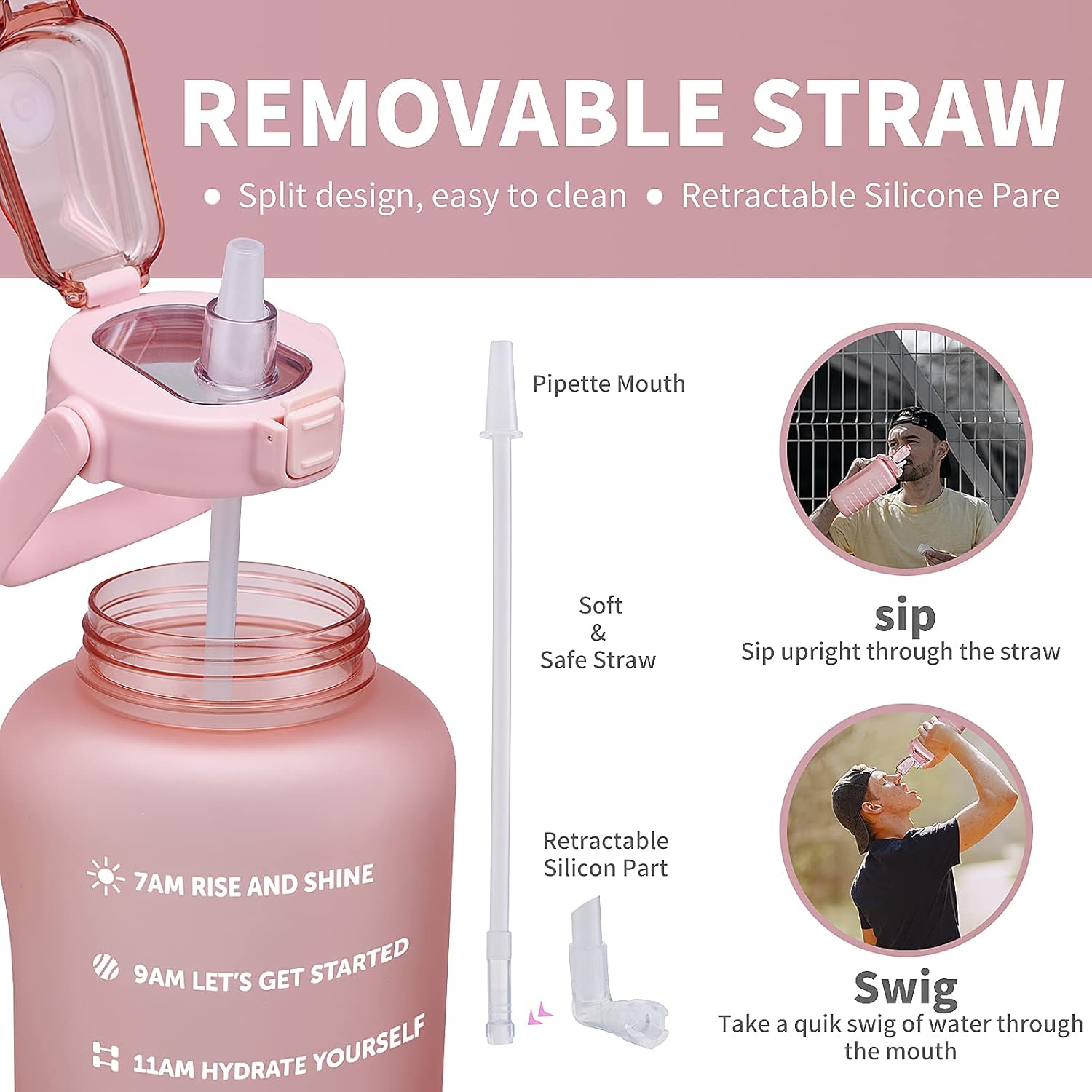 64oz,100oz,128oz Large Motivational Water Bottle with Time Marker, Leakproof & BPA Free Half Gallon Big Water Bottle with Straw Handle Tritan Frosted Water Jug for Gym,Fitness,Outdoor Sports