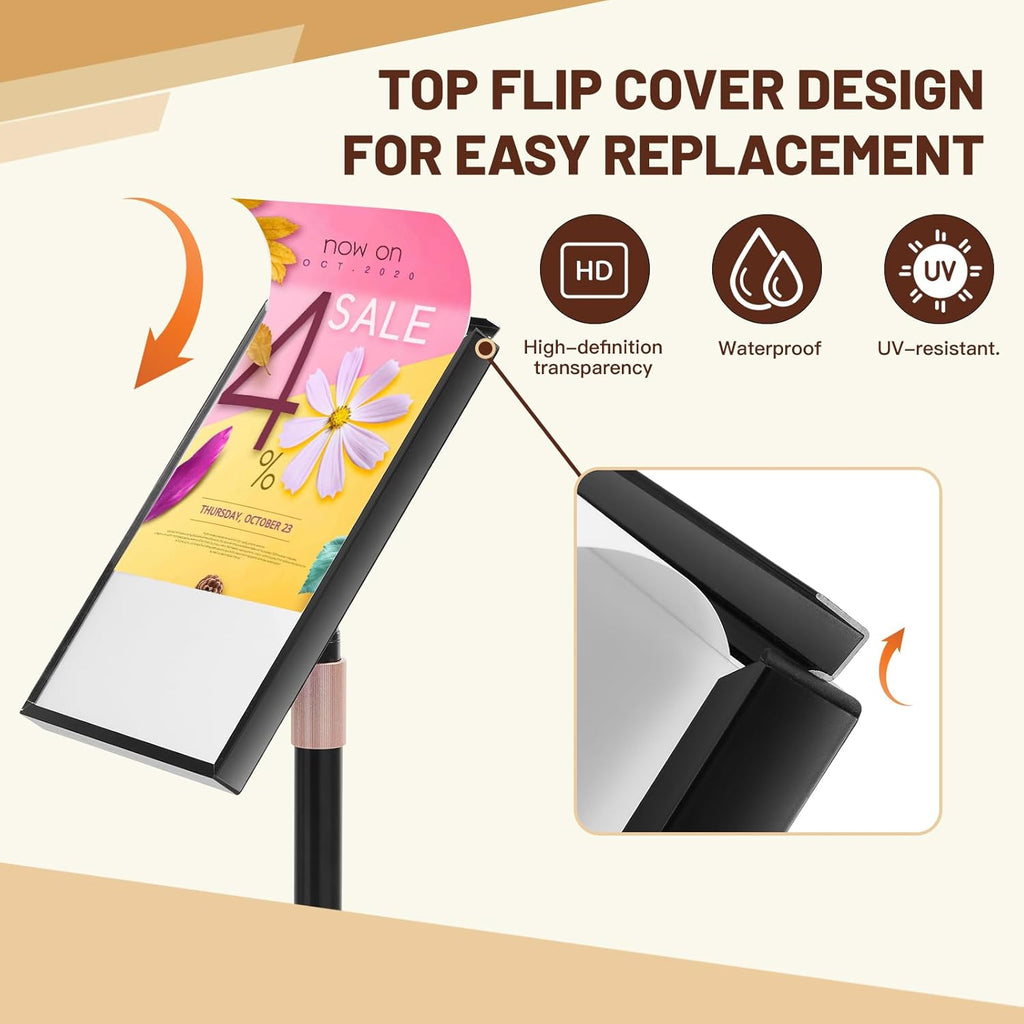 Sign Holder Stand 8.5x11 inch - Flip Open Pedestal Floor Standing Sign Holder, Adjustable Versatile Sign Stands for Display, Floor Sign Holder with Easy Replacement for Events and Promotions (2 PACK)