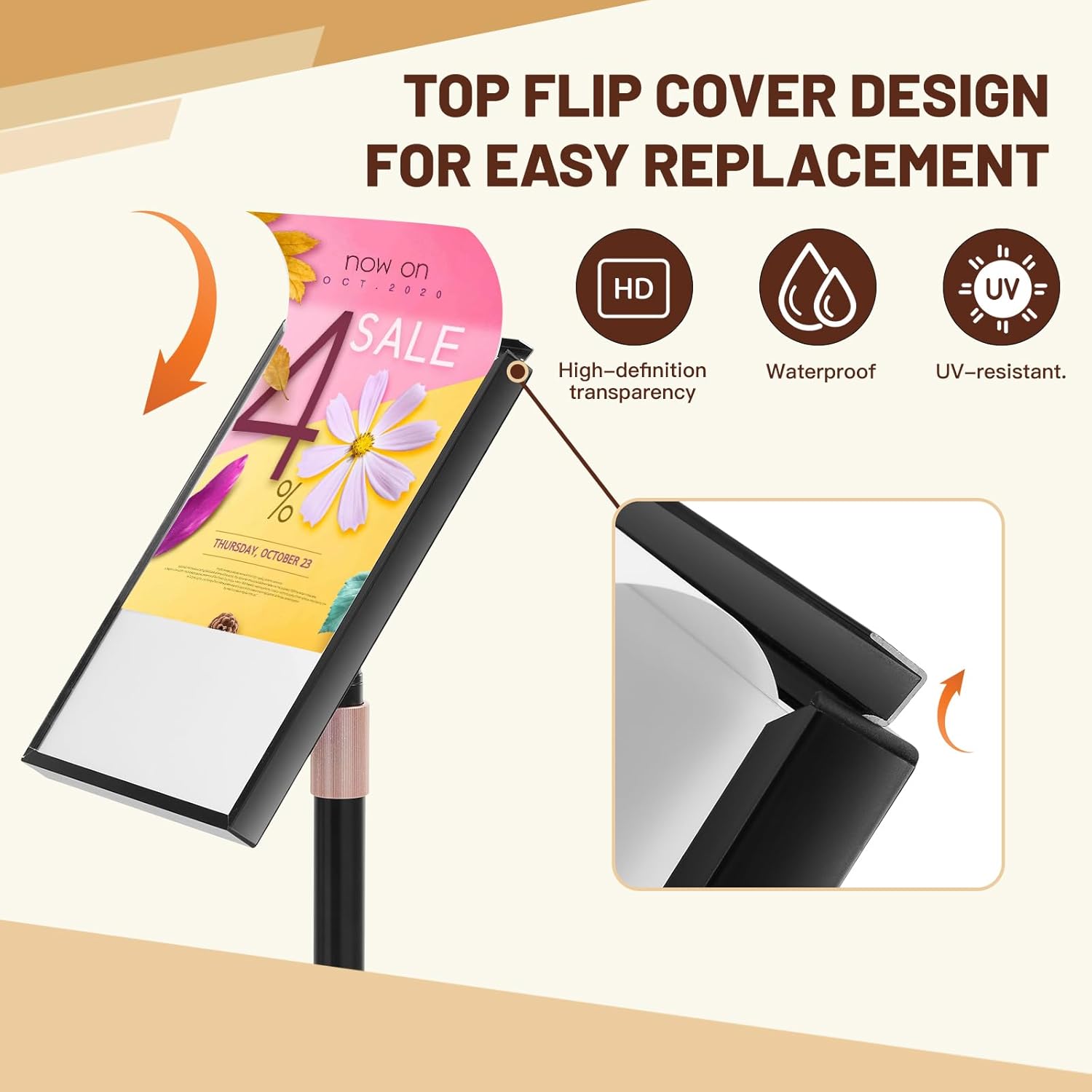 Sign Holder Stand 8.5x11 inch - Flip Open Pedestal Floor Standing Sign Holder, Adjustable Versatile Sign Stands for Display, Floor Sign Holder with Easy Replacement for Events and Promotions (1 PACK)