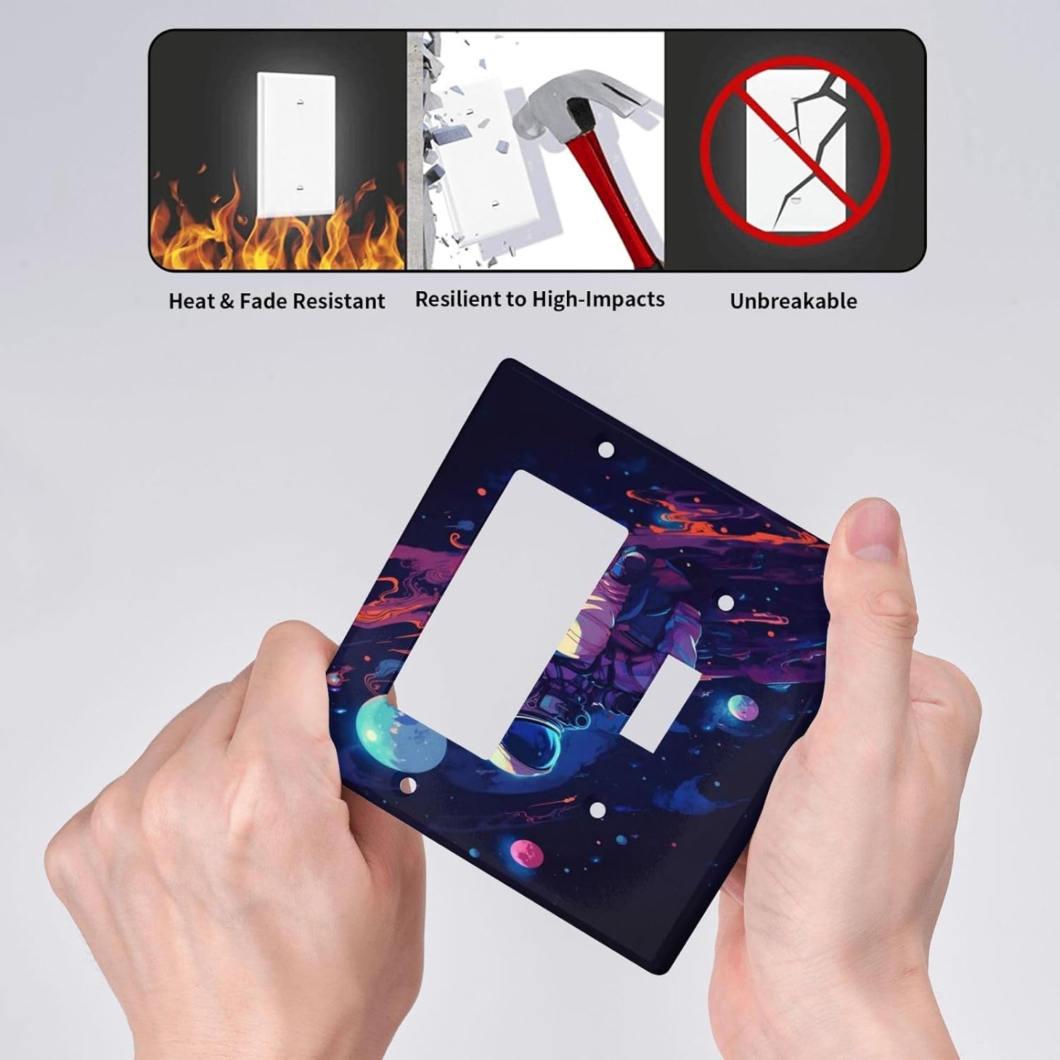 Purple Space Astronaut Planet Decorative Double Gang 1 Gang Wall Plate Cover Single Toggle Rocker Combination Light Switch Cover Plate Jumbo Switch Cover Plate for Bedroom Decor
