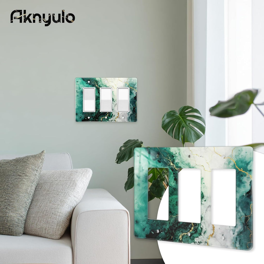 Modern Abstract Lexury Dark Turquoise Teal Blue Gray Marble Textured Light Switch Plate Acrylic Decorative Wall Outlet Cover Switch Plates Wall Plates