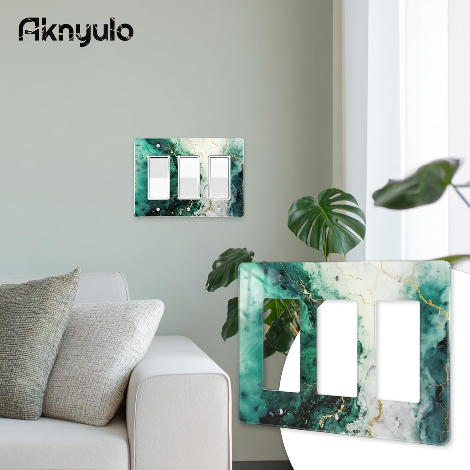 Modern Abstract Lexury Dark Turquoise Teal Blue Gray Marble Textured Light Switch Plate Acrylic Decorative Wall Outlet Cover Switch Plates Wall Plates
