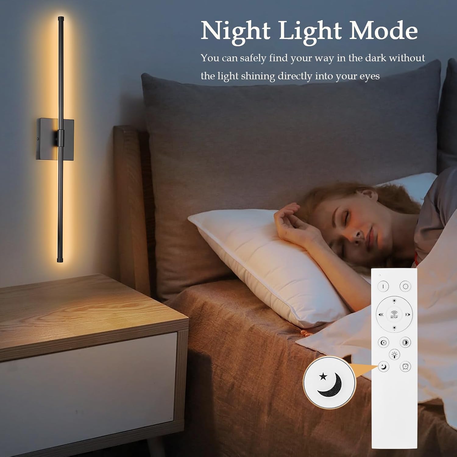 LED Wall Sconces with Remote Control, 5 Colors 3000K-6500K & Dimmable, Hardwire Wall Light with Timer & Night Light, LED Black Wall Lamps for Living Room, Bedroom, 27.55 Inch