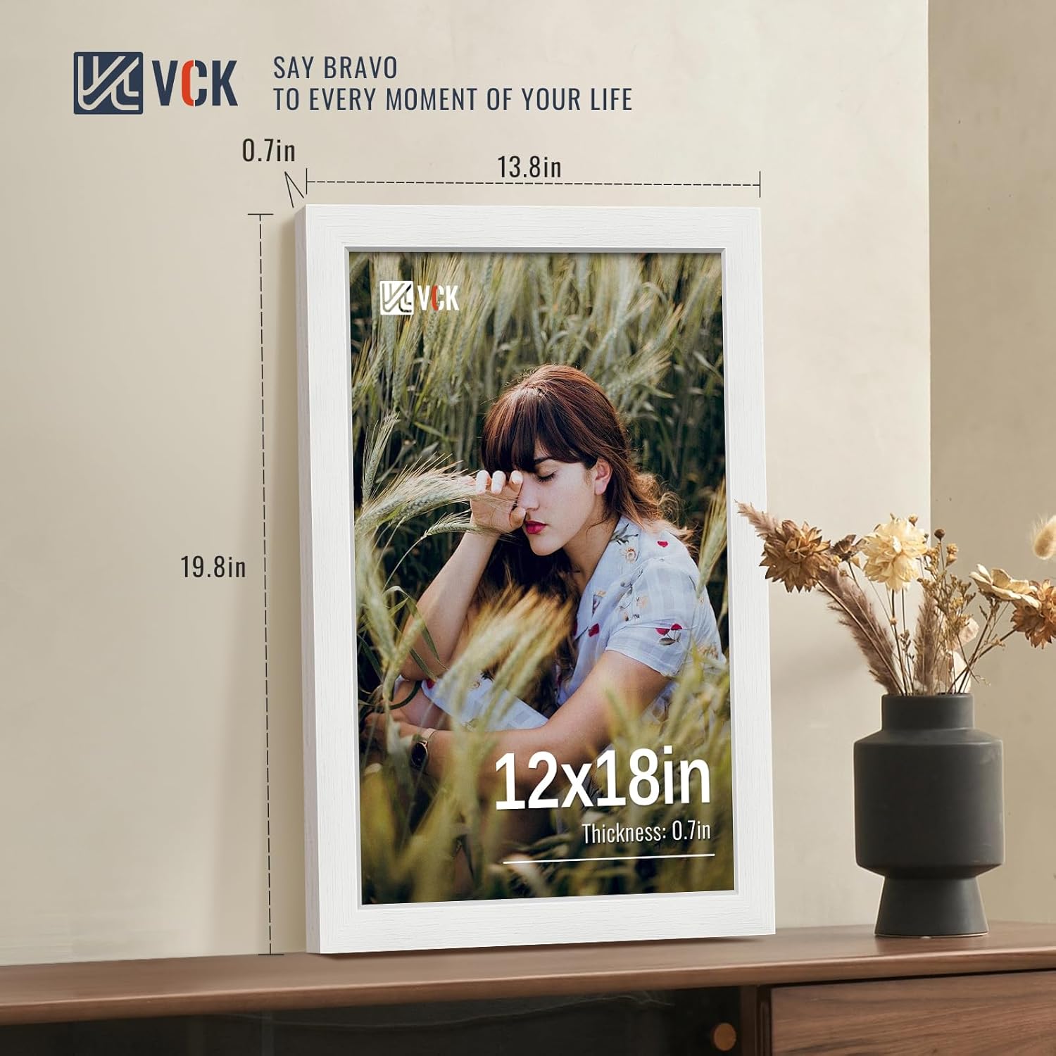 VCK 12x18 Picture Frames white Set of 6, Wide Border Wood Poster Frame, Multi-Directional Display Family Photos, Office Prints, Studio/Gallery Artwork, Woodgrain Series, Wall Hanging