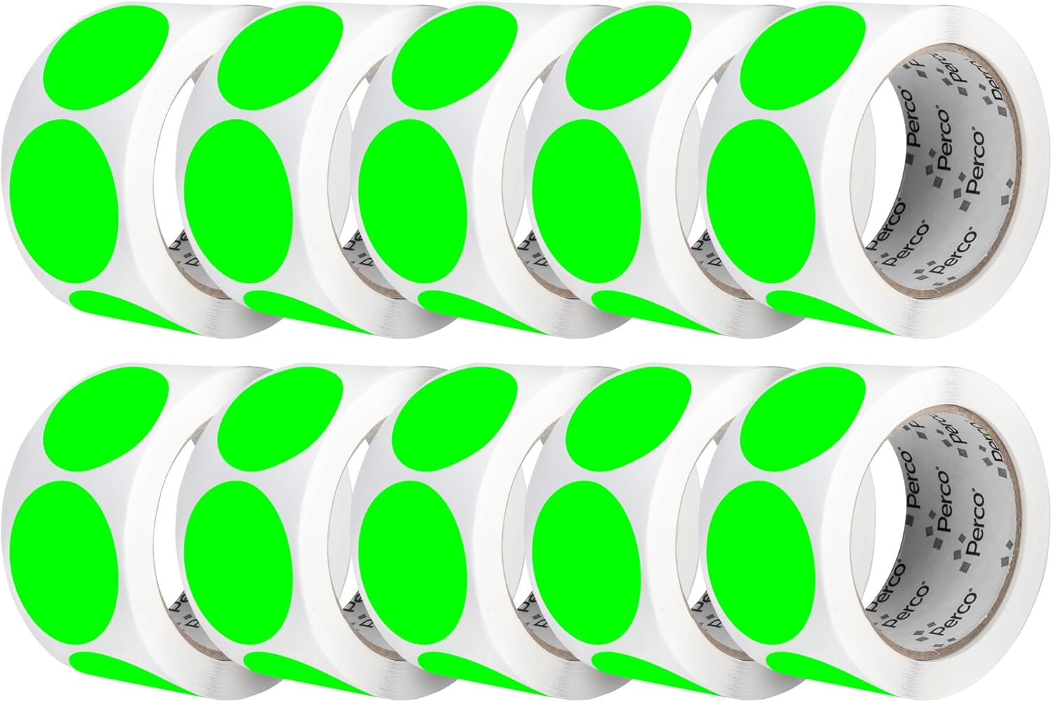 Perco Fluorescent Green 2-Inch Perforated Circle Dot Sticker Labels — 10 Rolls, 5,000 Round Stickers — with Permanent Adhesive for Organizing, Color Coding, Bin Labeling, Packaging Alerts—Made in USA