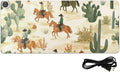 Heated Desk Pad Mouse Pad 31.5x13 Inch PU Leather Desk Mat with 3 Heat Levels Large Mouse Gaming Computer Laptop Mat Cute Cacti Desert Cowboys Horses