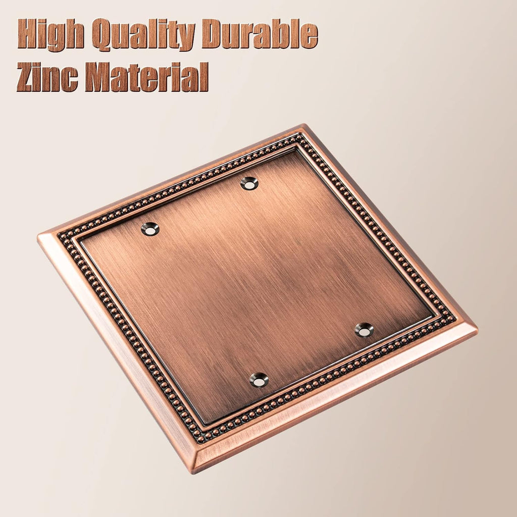 Henne Bery Sunken Pearls Heavy Duty Decorative Wall Plate Switch Plate Outlet Cover (Double Blank, Antique Copper)