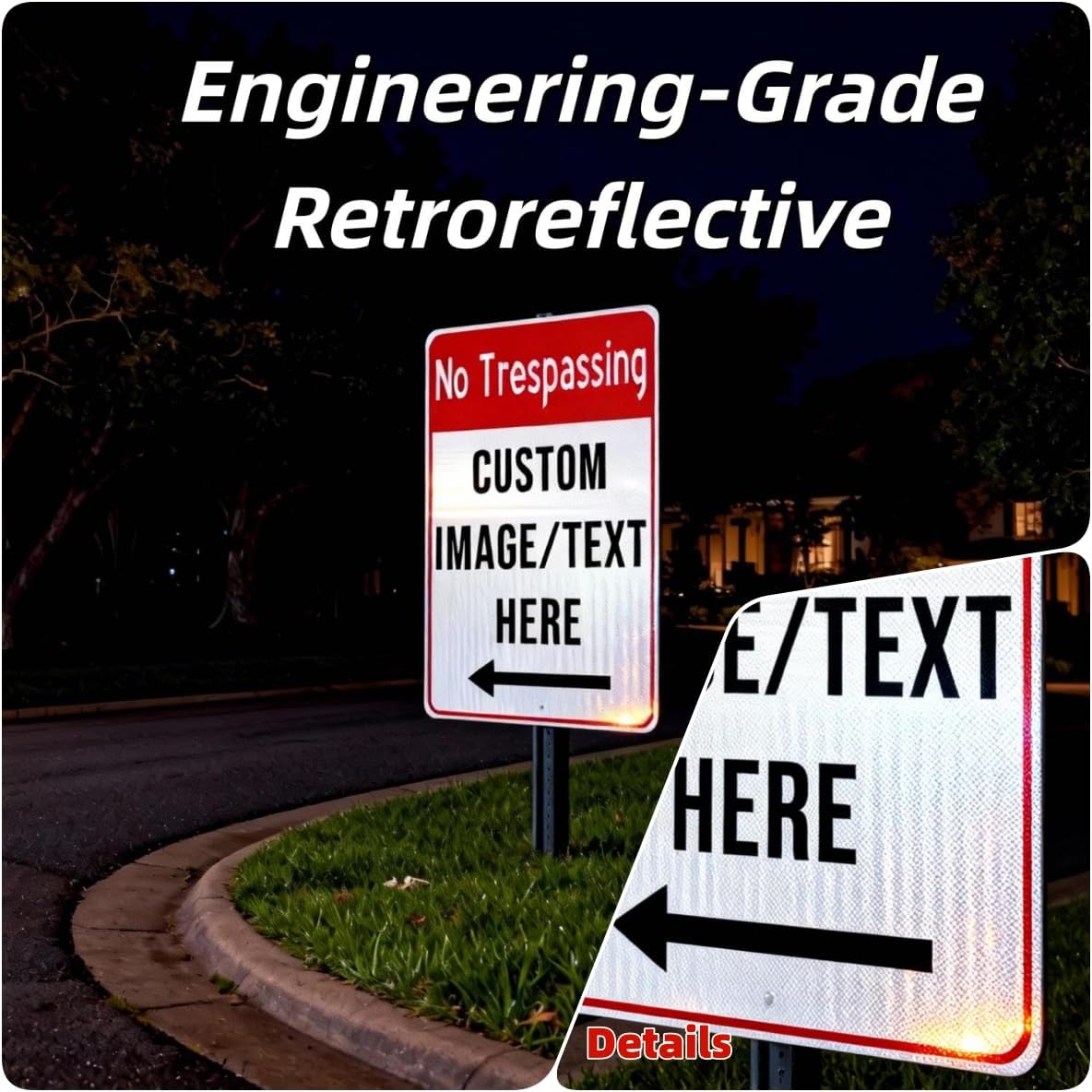 Custom No Trespassing Sign for Private Property – 24x30 Inch Large Aluminum Rust-Free Weatherproof Outdoor Sign, Reflective Option, Glow-in-the-Dark, Single/Double Sided