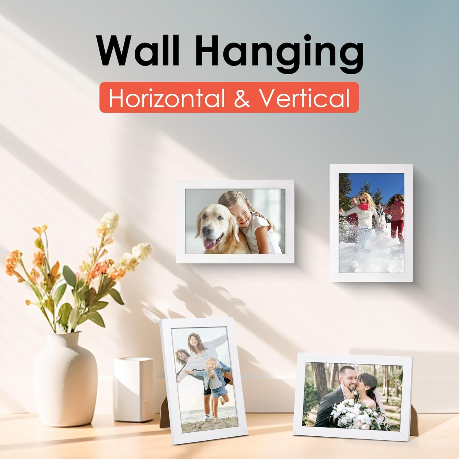 FIXSMITH 4x6 Picture Frame Set of 10, White Photo Frames Bulk with HD Plexiglass for Wall Hanging or Tabletop Display, Multi Picture Frames Collage for Wall Decor