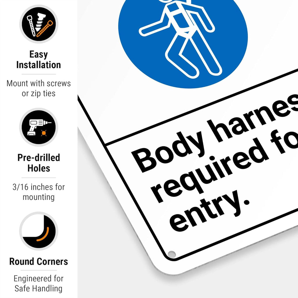 Safety Instructions Body Harness Required for Entry Sign, 10x7 Inches, Rust Free .040 Aluminum, Fade Resistant, Made in USA by Sigo Signs