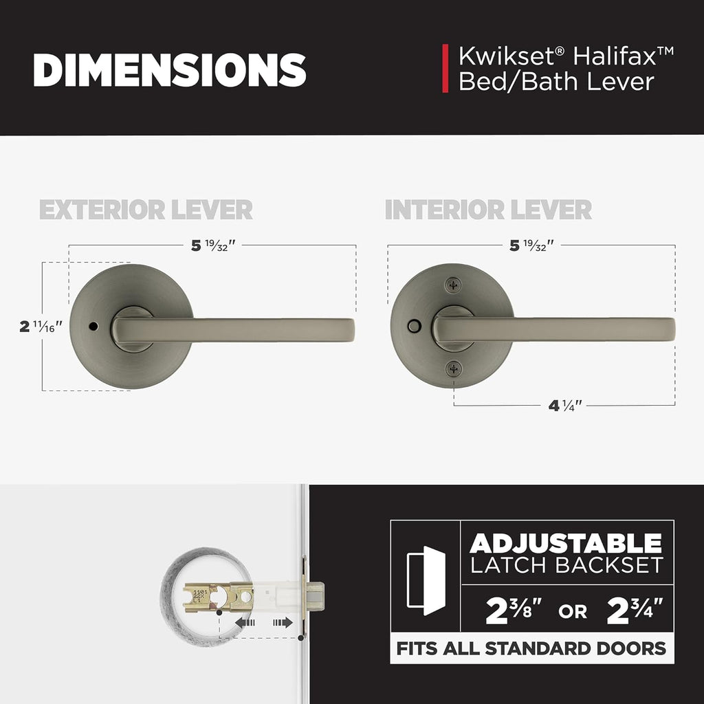 Kwikset Halifax Interior Round Privacy Door Handle with Lock, Door Lever for Bathroom and Bedroom, Gunmetal Reversible Keyless Turn Lock