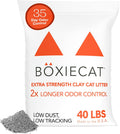 Boxie Extra Strength 35 Day Odor Control Clumping Clay Cat & Kitty Litter 40lb, 99.9% Dust-Free, Probiotic Formula, Long-Lasting, Veterinarian Approved, Easy Scooping for Multi-Cat Homes