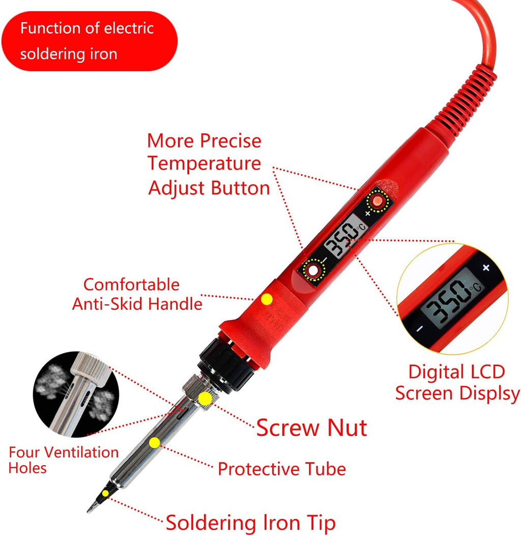 Electronics Soldering Iron Kit, 80W LCD Digital Soldering Gun with Adjustable Temperature Controlled and Fast Heating Ceramic Thermostatic Design, 24pcs Solder Kit Welding Tool
