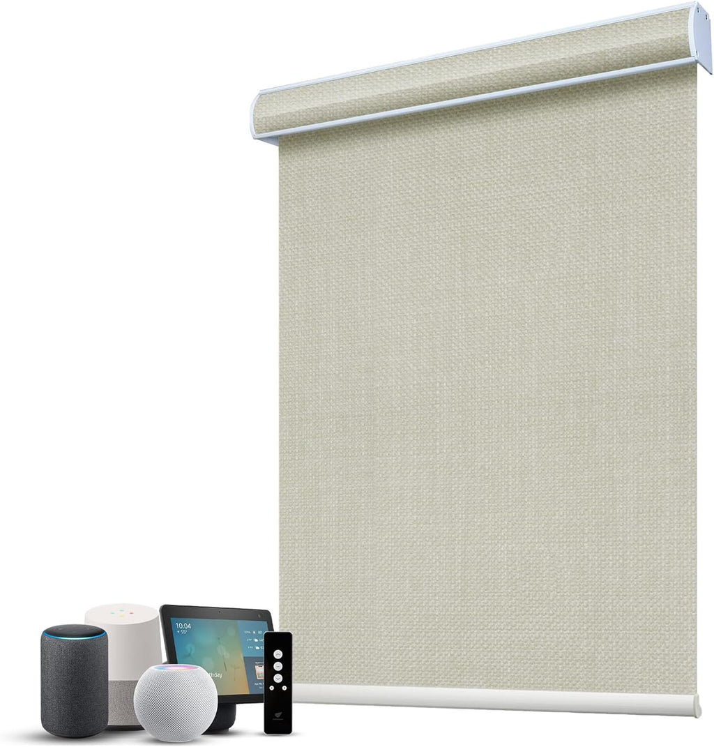 SmartWings Motorized 100% Blackout Shades Blinds, Custom Size, Cordless Window Shades with Rechargeable Battery, Work with Matter/Apple HomeKit, Alexa, Thread/Zigbee, Remote Optional, Vigor Cream