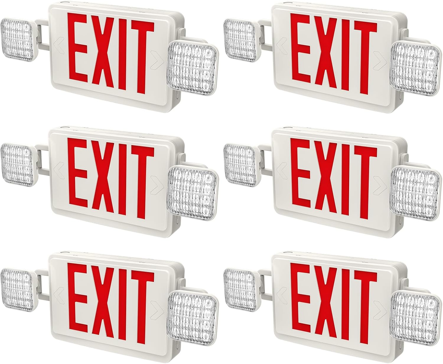 6 Packs Red Exit Sign with Emergency Lights, LED Emergency Exit Light with Battery Backup, UL Listed, AC 120/277V, Commercial Emergency Lights Combo for Business/Home.