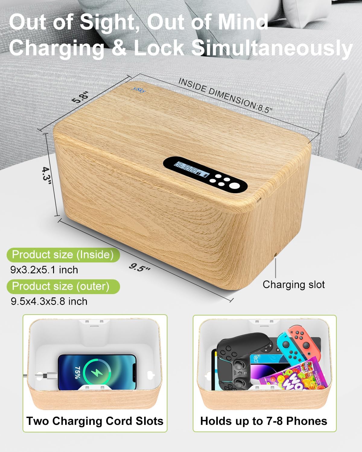 ySky Safe Timed Lock Box, Phone Lock Box with Timer Unplug from Phones,Video Games,Social Media,Snacks&Cravings,Self-Control Lockable Storage Box, Phone Locker Time Locking Container for Better Habits