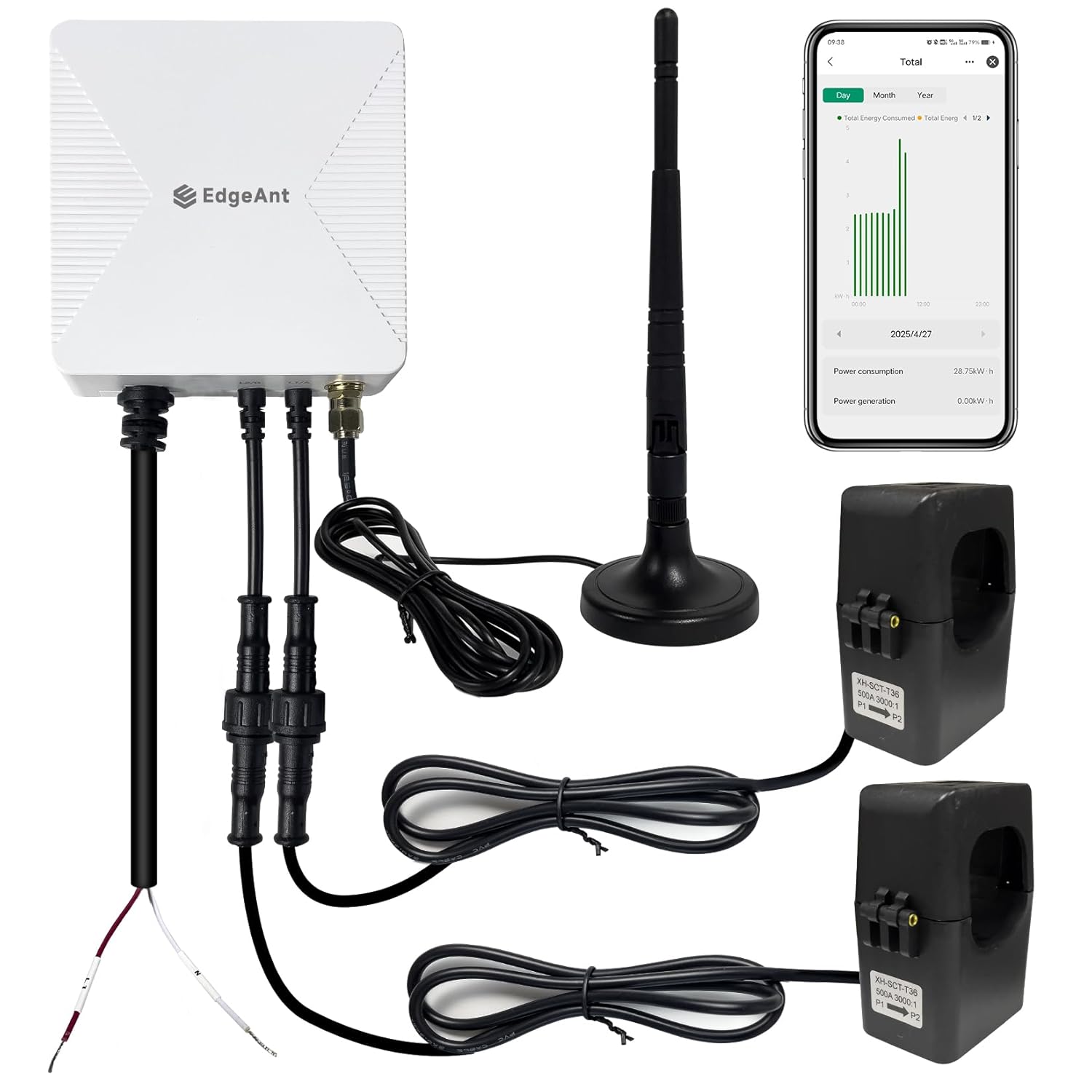 WiFi Energy Monitor with 2 * 500A Clamps, Real-Time Electricity Tracking, Smart Home Power Management