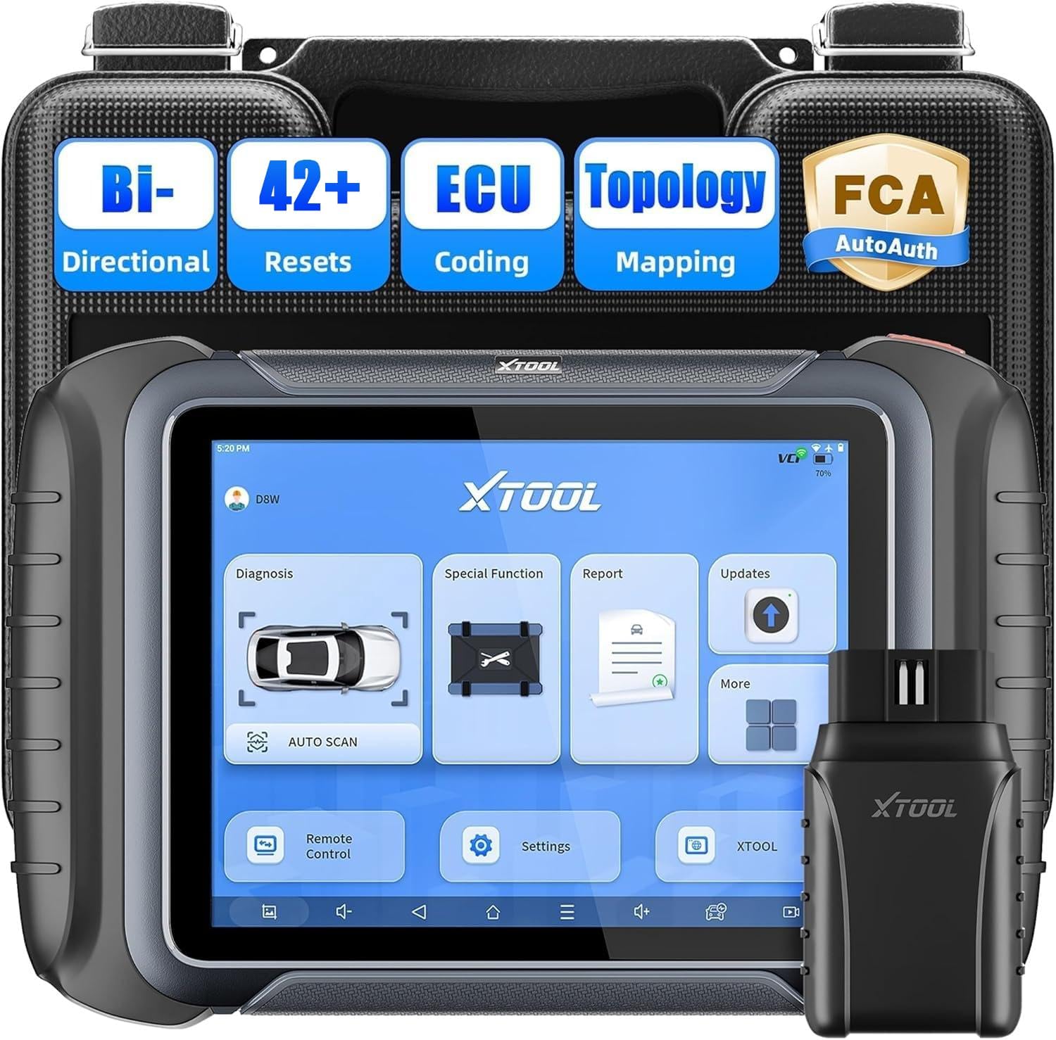 XTOOL D8W OBD2 Scanner Diagnostic Tool Wireless Bidirectional Scan Tool with Topology, ECU C0ding, 42 Reset, Active Tests, Crankshaft Relearn, All System PMI, CANFD/DoIP FCA, 3-Yr Update