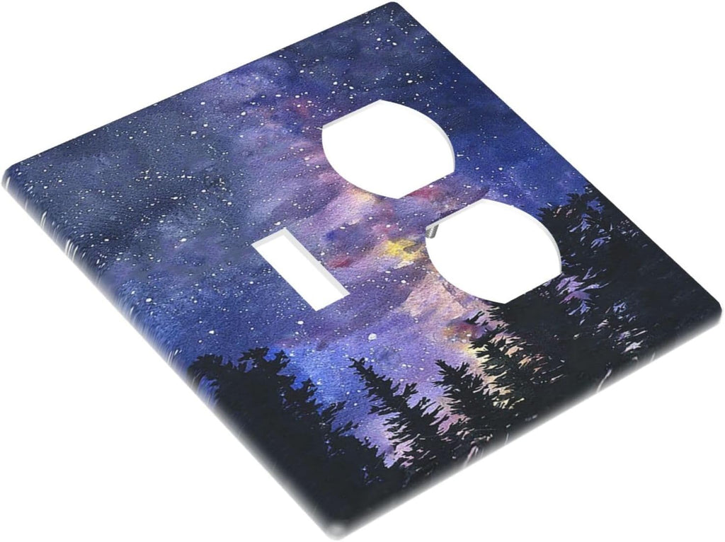 Wallplates Dream Milky Way Starry Forest Pine Watercolor Painting 1 Toggle 1 Duplex Switch Plate Electrical GFCI Faceplate Decorative Light Switch Covers for Bedroom Home Decor