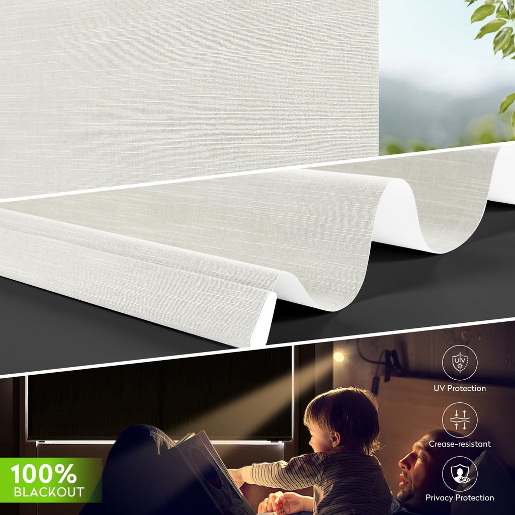 ZSTARR Motorized Blackout Roller Blinds with Remote Control,Rechargeable Smart Window Shades Compatible with Alexa Google via Hub,Fabric Wrapped Valance, Custom Size (Beige)