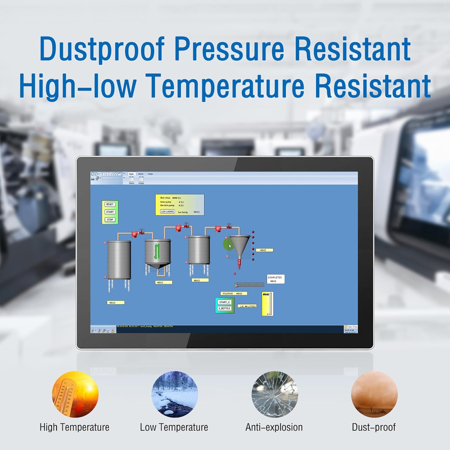 GreenTouch 10.1 Inch Industrial Embedded Interactive Touchscreen Monitor, Capacitive Multi-Touch Screen Display with Front IP65 Water-Proof - 1280 x 800 Resolution