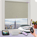 Graywind Smart Blackout Roller Shades Compatible with Alexa Google WiFi Hardwired Textured Fabric Motorized Blinds Remote Window Shades, Custom Size (Frequency Sand)
