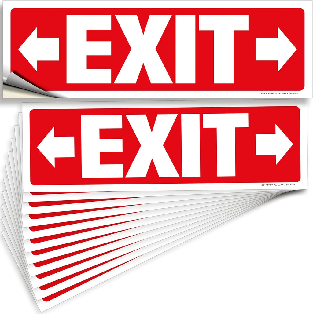 iSYFIX Exit Signs Stickers 12 Pack 12x4 Inch - Laminated Premium Vinyl Directional Right & Left Arrow Signs for Buildings, Office, Workplace, Stores, Schools, Theaters, Parking, Restaurants, Factories