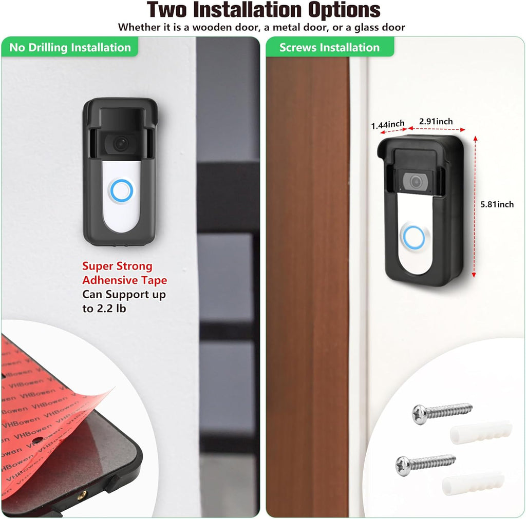 Adhesive Doorbell Mount Compatible with Video Doorbell 1/2/3/3 Plus/4/(2020 Release)/(2023 Release), No-Drill Door Mount Cover Holder Accessories, Easy Installation, Not Block Doorbell Sensor