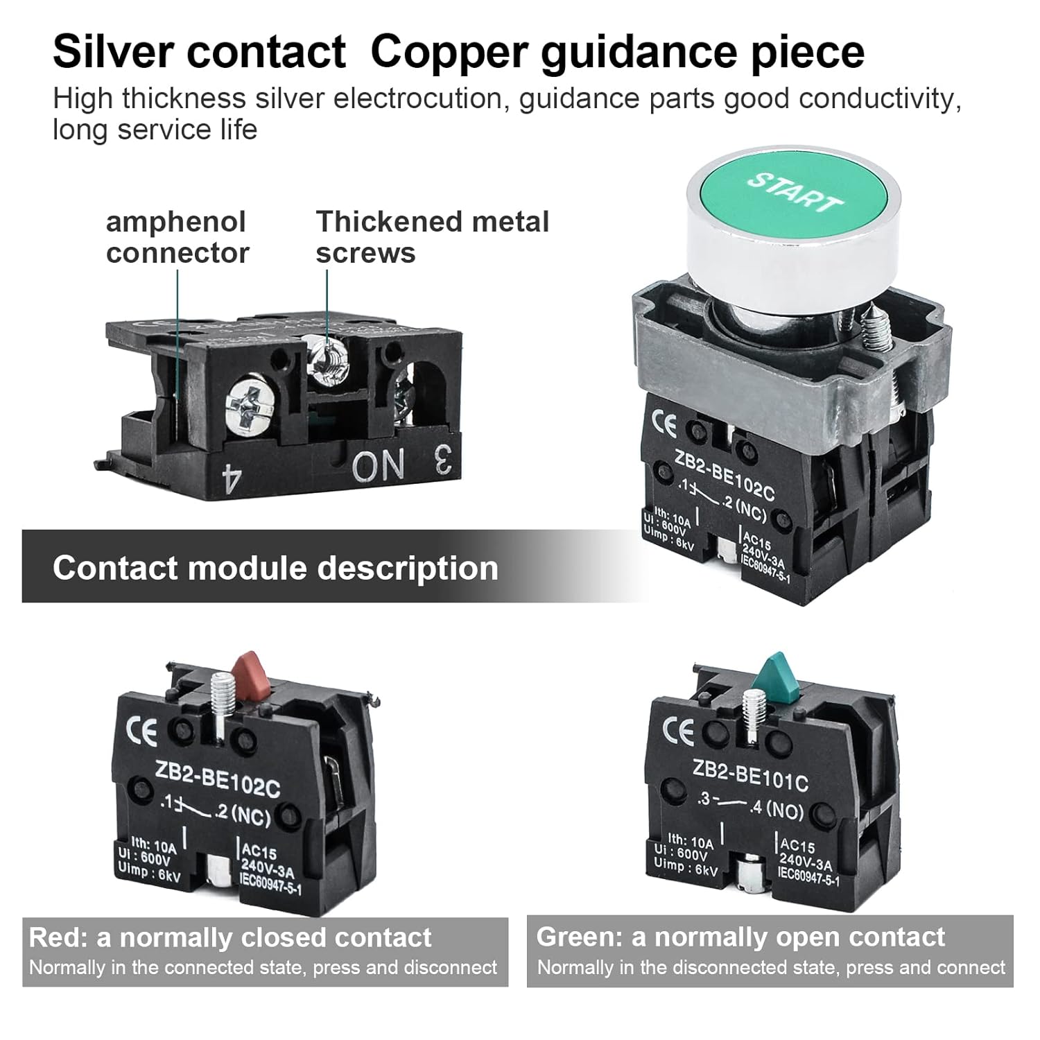 IP67 Outdoor Waterproof Box 2 Push Button (Letter) Emergency Stop Button Momentary Push Button Button with Protective Cover Anti-misoperation Switch(AC/DC 6A-110V/3A-240V/2.5A-380V)