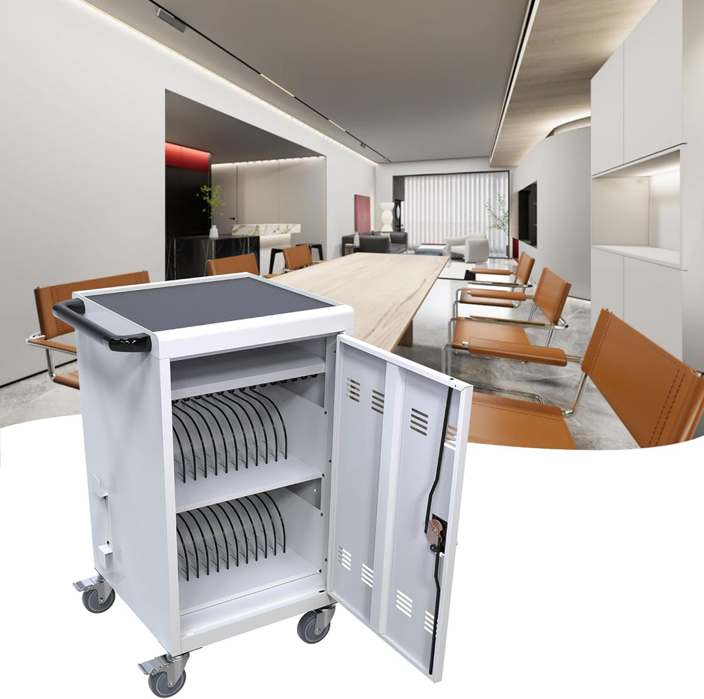 Laptop Charging Cart, 32 Charging Ports Laptop Storage Cart, 30-Bay Mobile Charging Cabinet for iPads up to 16.3", Chromebook Devices, Cord Management, Access Lock.School,Business.White