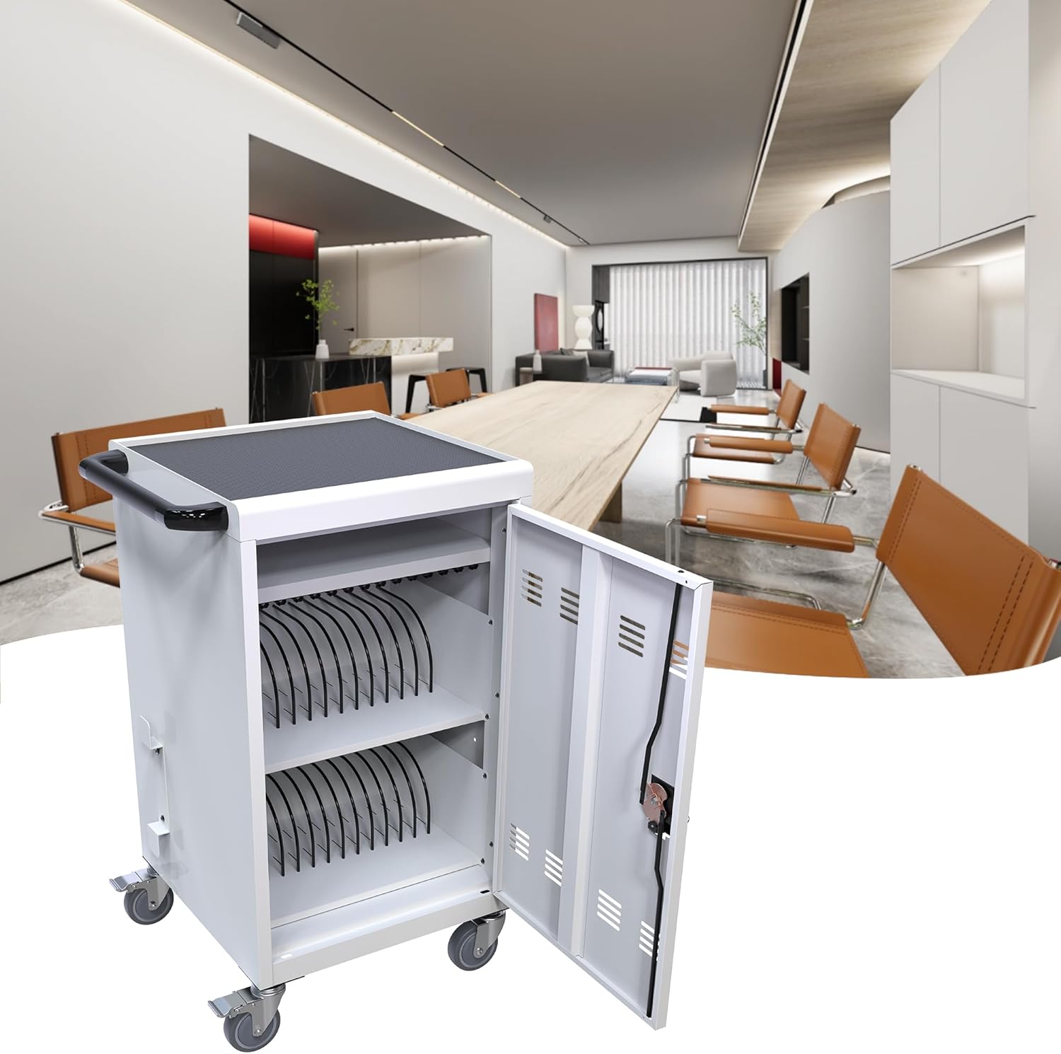 Laptop Charging Cart, 32 Charging Ports Laptop Storage Cart, 30-Bay Mobile Charging Cabinet for iPads up to 16.3", Chromebook Devices, Cord Management, Access Lock.School,Business.White