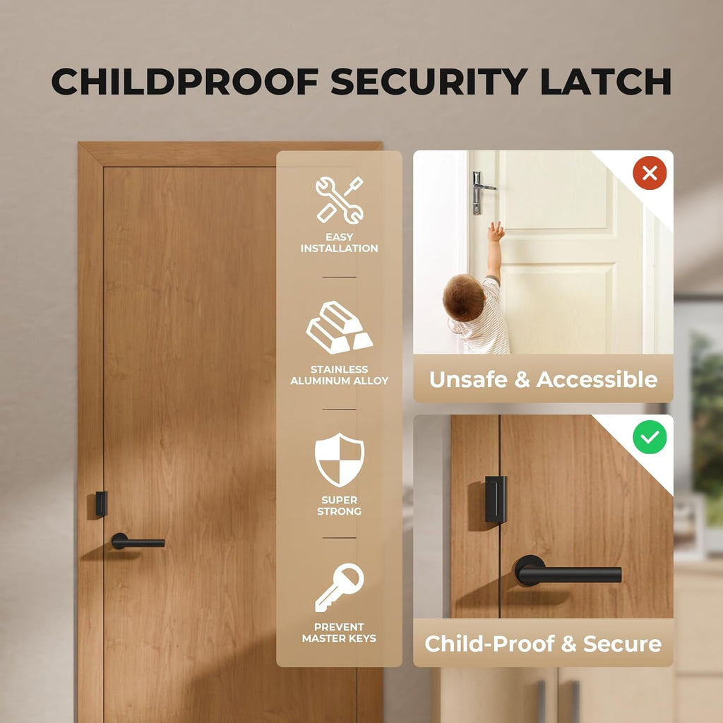 2 Pack Home Security Door Reinforcement Lock, Childproof Safety Door Lock Latch Stopper, Removable Screw-Mounted, Prevent Home Unauthorized Entry, Aluminum Construction, Withstands 800 lbs