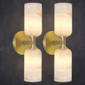 Alabaster Wall Sconces Set of 2, 14in Modern Spanish Natural Marble Vanity Light, Dimmable Hardwired Brass Gold Wall Sconce Lighting for Bathroom Mirror, Bedroom, Luxury Natural Stone Wall Fixtures