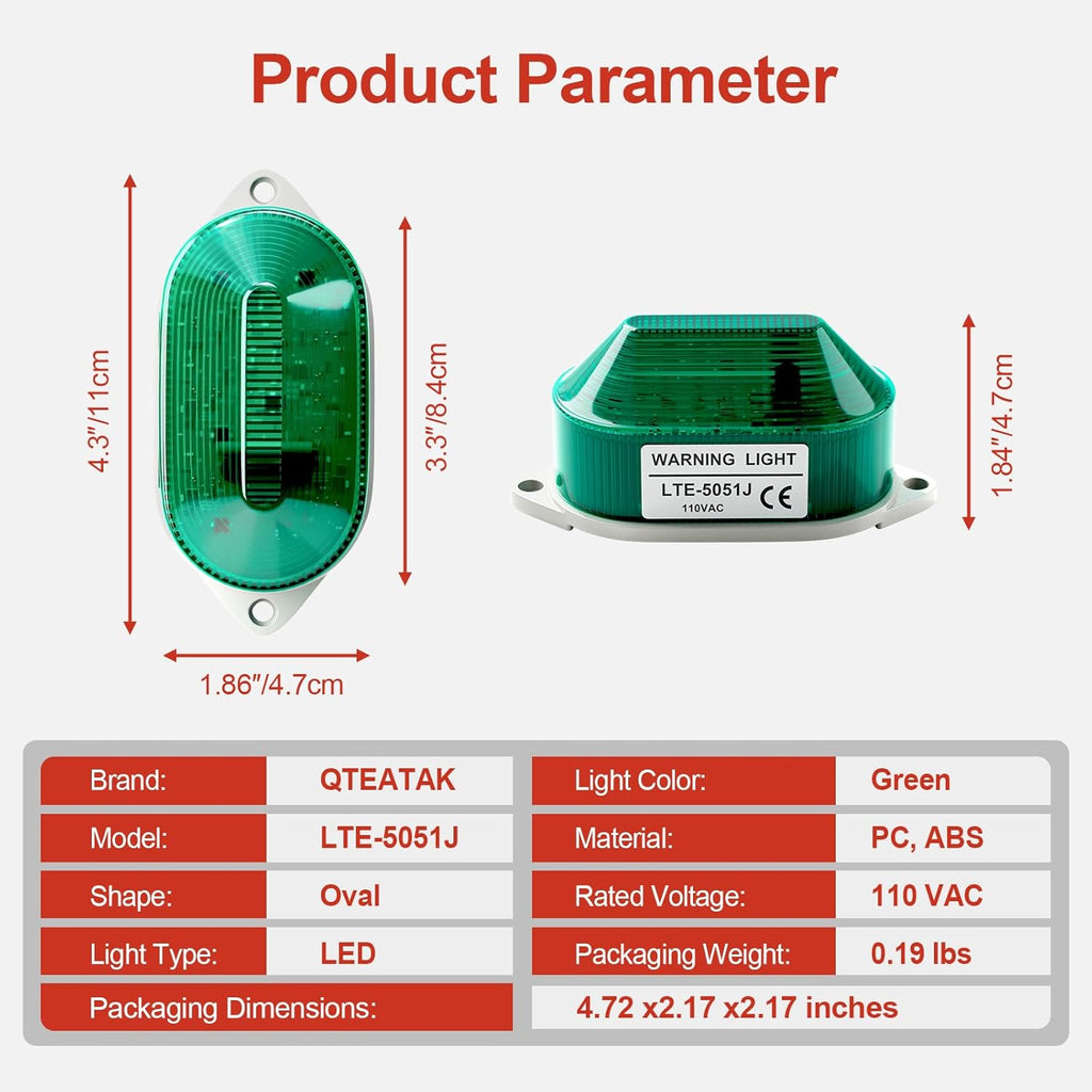 AC110V Strobe Siren Industrial Warning Light with Green LED and 105dB Buzzer, Ultra-Bright Signal Flashing Alarm Light for Safety and Alert, Oval