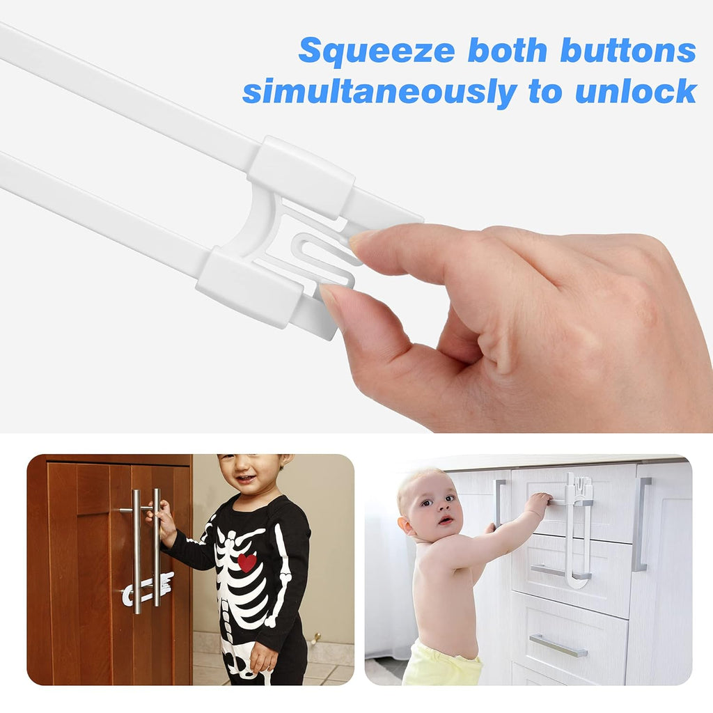 Vmaisi Baby Sliding Cabinet Locks - 4 Pack Adjustable U Shaped Child Safety Locks,Childproof Latches for Kitchen Bathroom Storage Cupboards Doors, Handles and Knobs White (4)