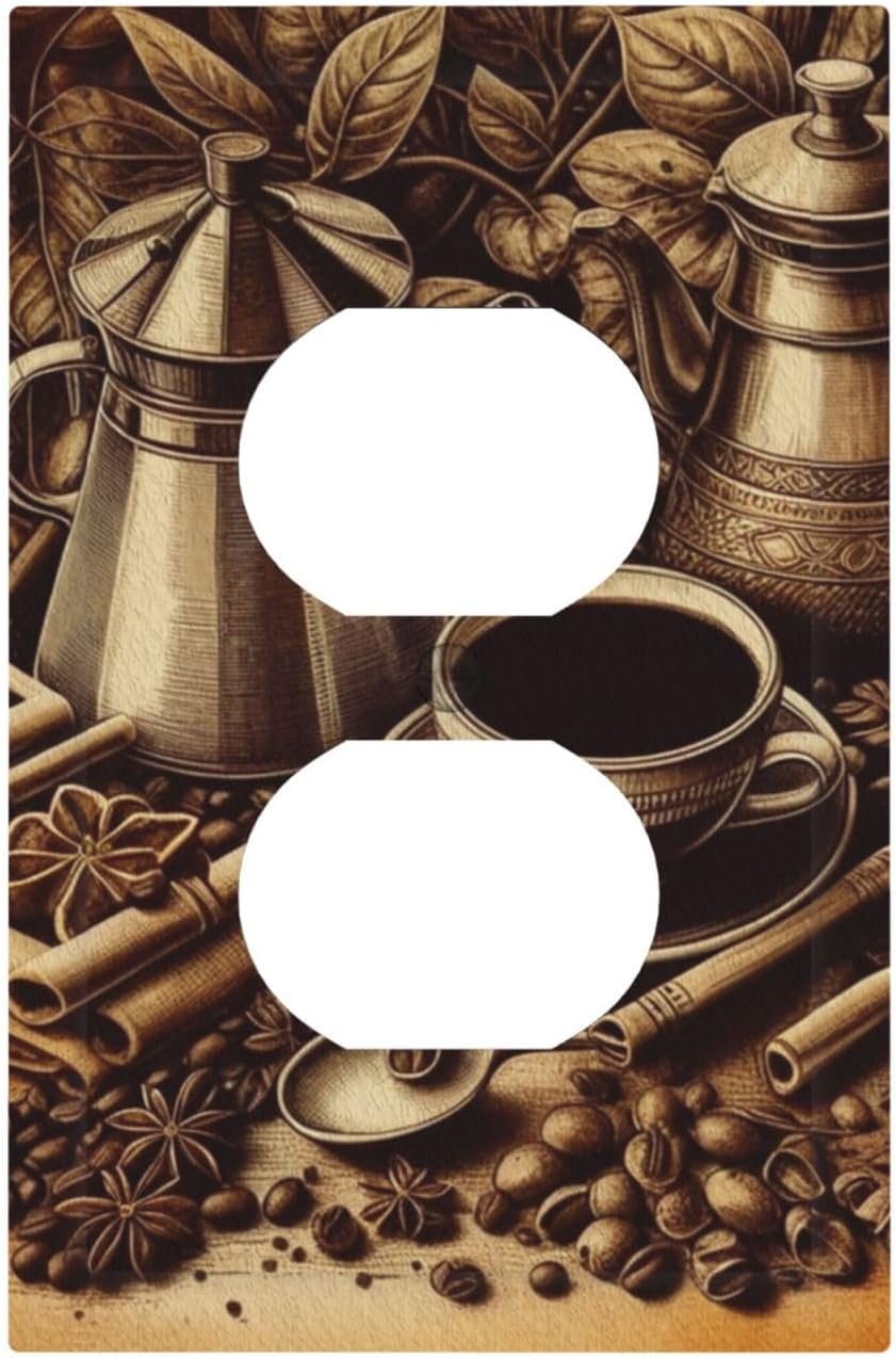 Decorative Outlet Covers Vintage Coffee Beans Leaf Cup 1 Gang Duplex Light Switch Cover Plate Wall Plates for Electrical Outlets Switchplate Faceplate for Kitchen Home Decor