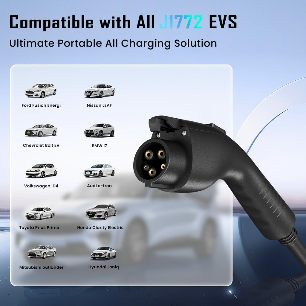 Level 2 EV Charger, 8X Faster Charging, Portable & IP66 Waterproof, NEMA 14-50 Plug for Home Garage & Outdoor Camping, Compatible with J1772 EVs (Tesla with Adapter) (32, Amps)