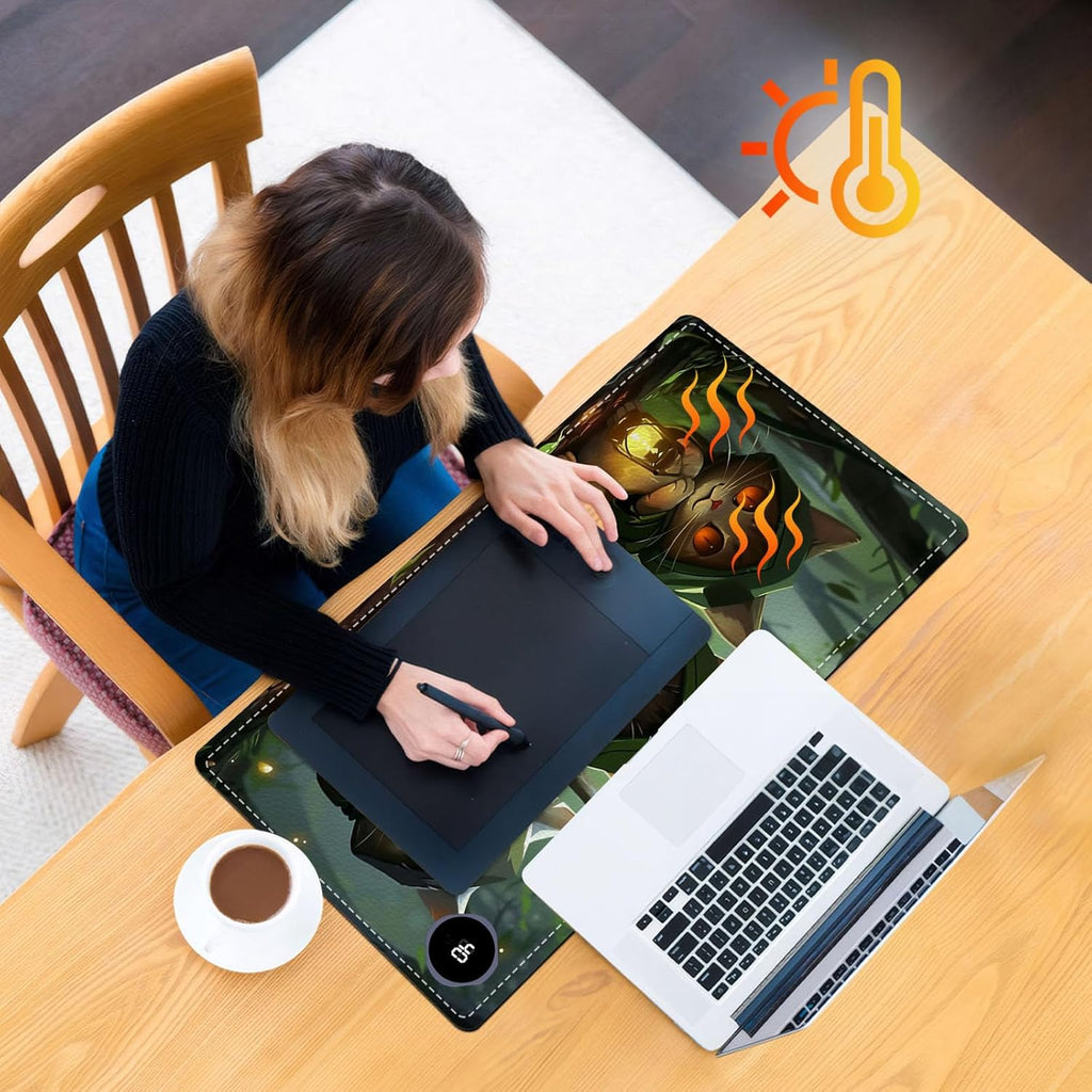 Heated Mouse Pad, Warm Desk Pad, Keyboard Mat 23.6 x 14 Inch Intelligent Fast Heating, 3 Speed Adjustable, Timed Auto Power Off for Game Office Home, 3 Cat Apostles Carrying Lanterns