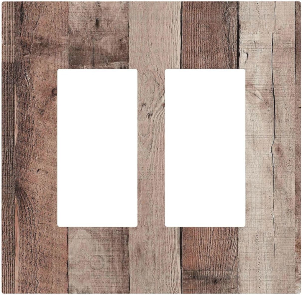Decorative Outlet Covers Retro Wood Brown Farmhouse Barn Wooden 2 Gang Double GFCI Rocker Electrical Wall Panels Light Switch Cover Plate for Farmhouse Cabin Decor