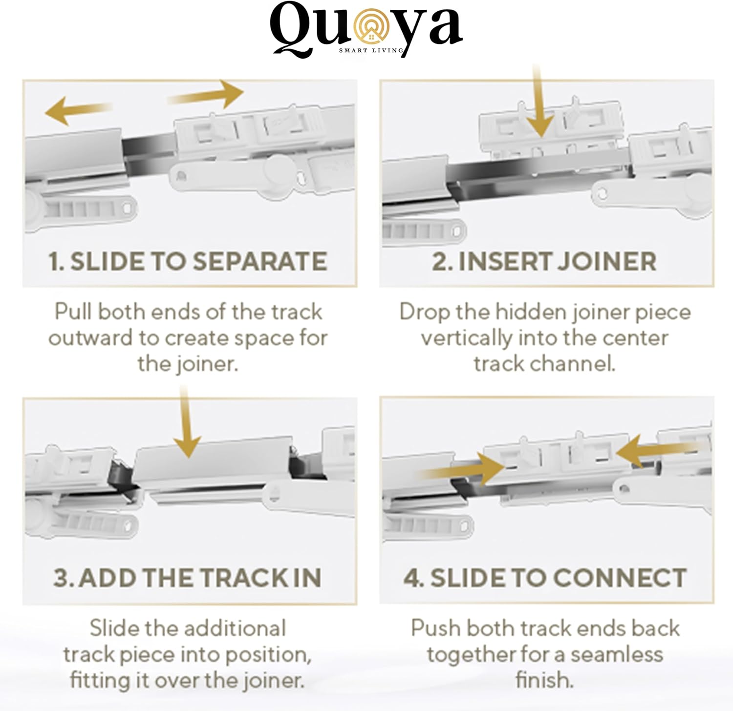 QUOYA BL01 Smart Electric Curtain Track 【Beltless, Adjustable Up to 7m, No Cutting, Adjustable Speed, Quiet, Works with Alexa, Google, Siri, Apple Watch, Remote Included】 (Two Way Cental Opening ONLY)