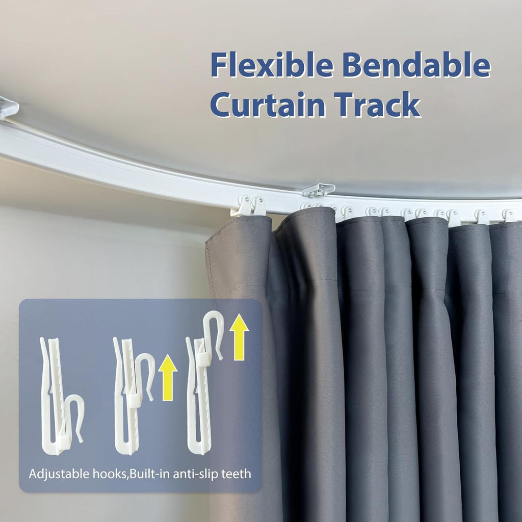 Room Divider Ceiling Mounted Curtains Track Sets Extra Wide Blackout Curtain Flexible Tracks for Bedroom Privacy Partition Separator, 1 Panel Grey Drape and White Rail, W12.5 x H8ft