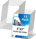 Acrylic Sign Holder 5x7 Inches, 13 Pack Clear Plastic Table Flyer Display Stand, L-Shape Vertical Menu Paper Holder Stand, Clear Picture Photo Flyer Display Stand for Restaurants, Store Fair,Office