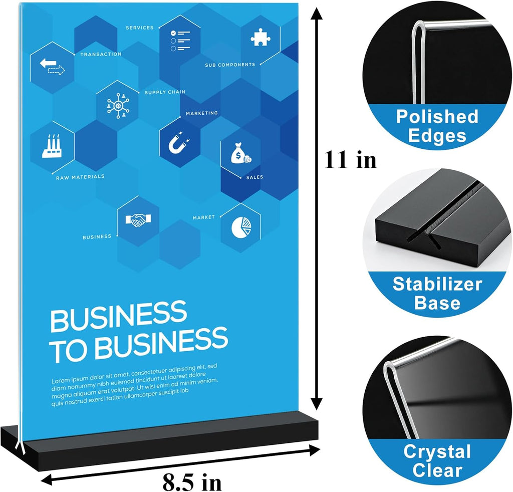 Seencool 8.5x11 Acrylic Sign Holder Vertical Double-sided Tabletop Sign Holder with Black Base, Plastic Picture Frame Paper Holder, Clear Menu Display Stand for Office Restaurant Store Home 4 pack