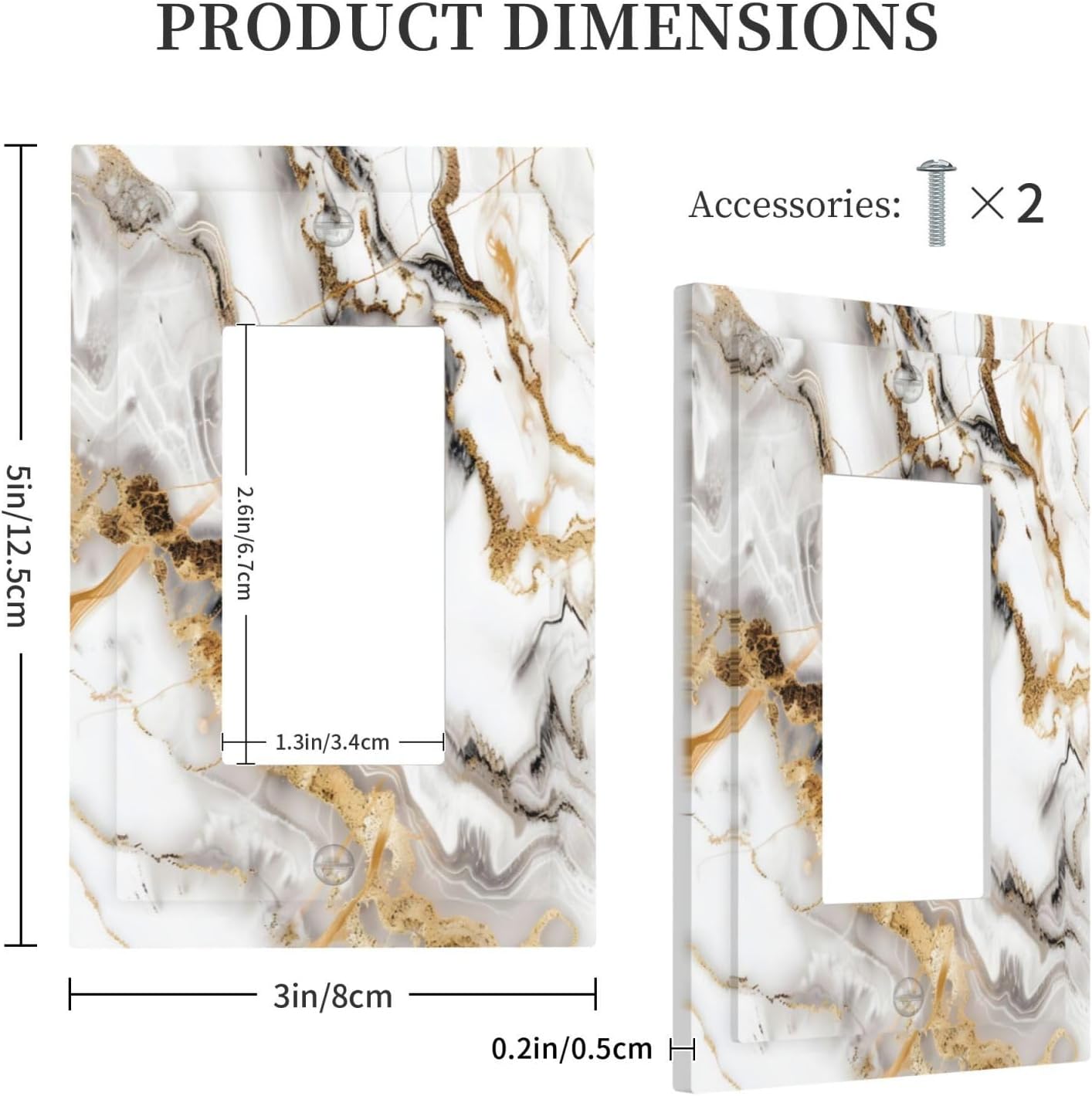 Luxurious Marble Abstract White Gold Tile Modern Simplicity Decorative Outlet Covers 1 Gang Single Rocker Light Switch Cover Plate Wall Plates GFCI Faceplate for Bathroom Kitchen Decor