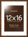 Homeforia 12x16 Picture Frame Brown, High End Dark Oak 12x16 Walnut Wood Poster Frame with Mat 9x12 Print, 12 x 16 Wooden Frame Matted to 9 x 12 Photo, 16x12 Frames, Tempered Glass, Wall Kit, Set of 1