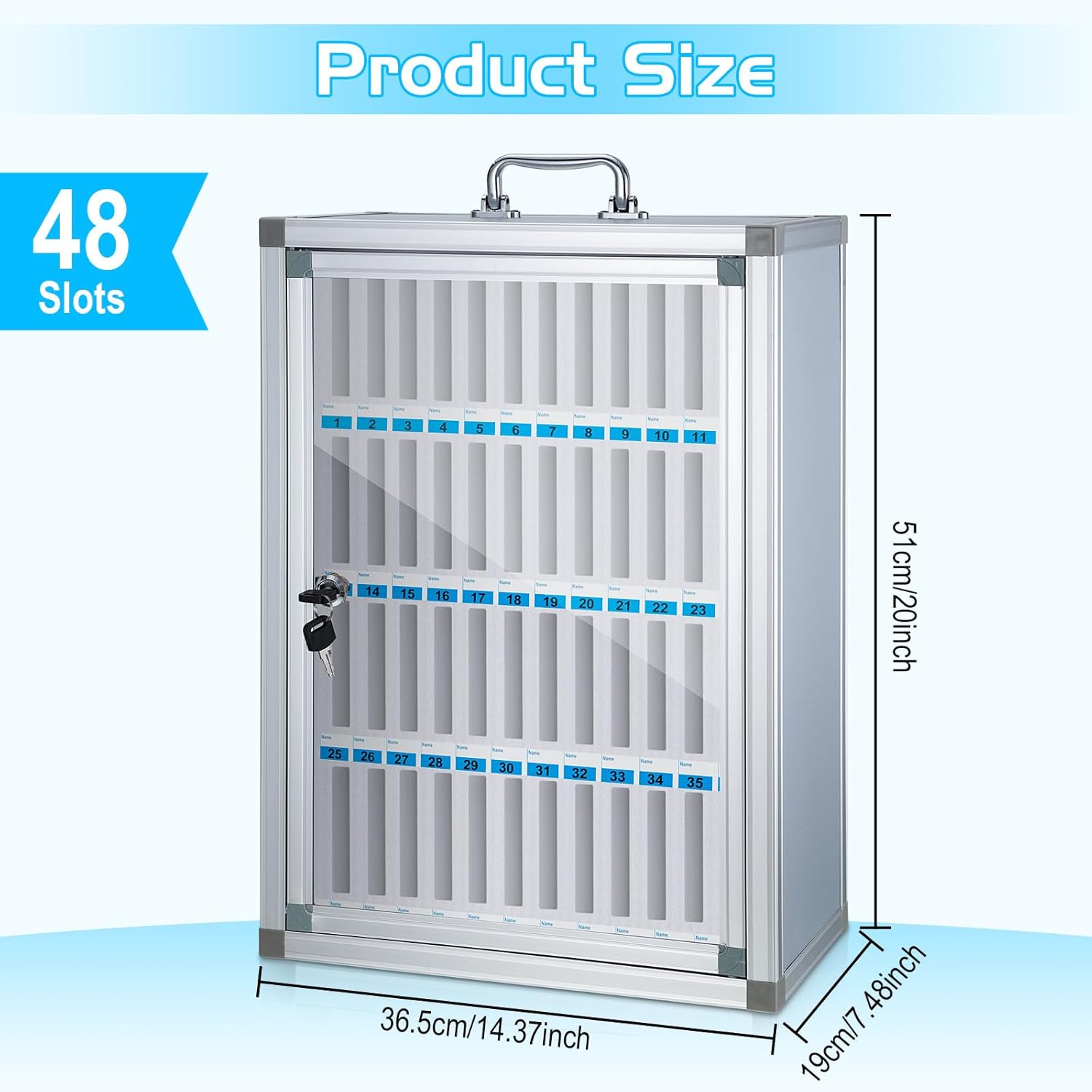 Amylove 48 Slots Cell Phone Locker Cabinet Aluminum Alloy Pocket Chart Storage Locker Box Cabinet Wall-Mounted Cell Phones Storage Box with Handle for Office Classroom Gym (White)